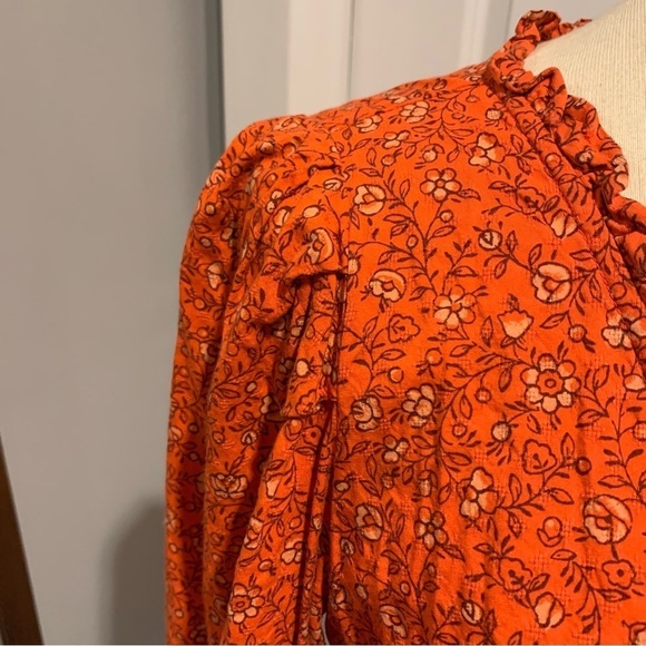 Universal Thread Burnt Orange Floral True Wrap Long Sleeved blouse top Medium - Picture 6 of 13